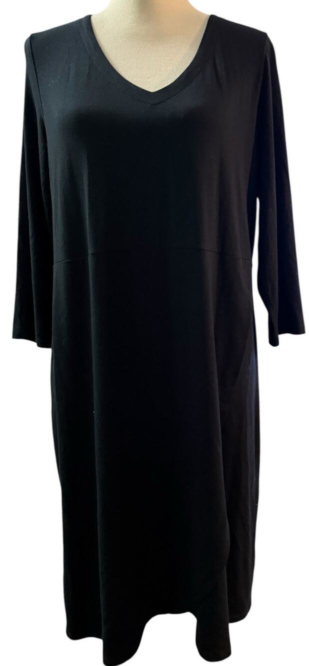 J. Jill Wherever Black Faux Wrap Knit Dress Long Sleeve Midi, Size Medium